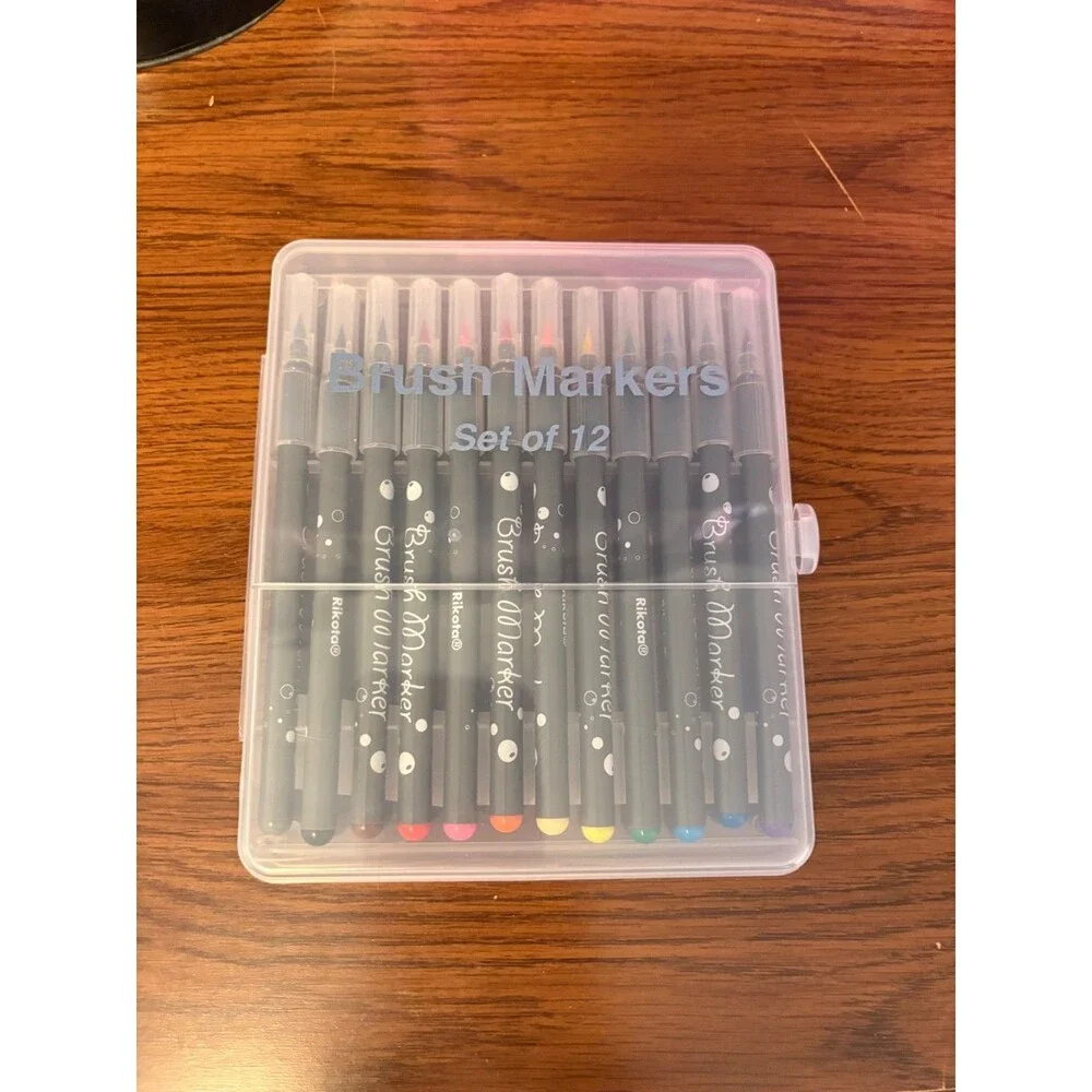 Brush Marker (Set Of 12) Acrylic Black Clear Tops